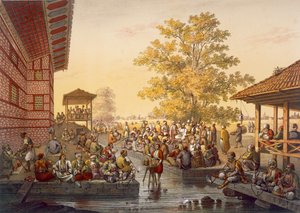 Vapaa-ajan kohtaus Pinarbasissa, Bursan kaupunginosassa. Tarinankertoja viihdyttää yleisöä Souvenirs de Constaninople -pubista. 1845