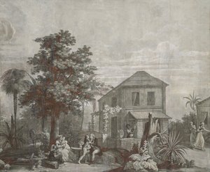 Family Time, tapettipaneeli sarjasta "Paul et Virginie", kirjoittaja Dufour & Cie, n. 1823