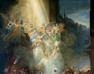 Yksityiskohta "" Henri de Joyeusen kääntymys"" (1500-luku). Muusikko enkelit. Jean Charles Tardieun (1765-1830) maalaus