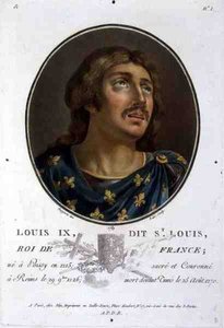 Ludvig IX:n muotokuva, jota kutsutaan "St Louisiksi", Ranskan kuningas (1215-1270), kaiverrus Ride tekijältä Jean Claude (after) Naigeon