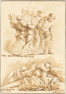 Kultaisen vasikan ja Kristuksen palvonta Öljymäellä tekijältä Jean Claude Richard de Saint Non after Jean Honoré Fragonard after Jacopo Tintoretto