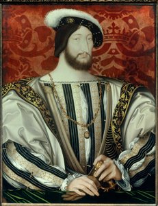 Ranskan kuninkaan Francis I:n (1494-1547) muotokuva (pyhän Mikaelin ritarikunnan kauluksella) öljy puulle, n. 1530