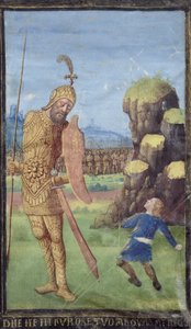 Daavid ja Goljat, tuntikirja, noin 1470.