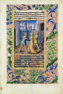 neiti Lat. Q.v.I.126 f.45 Assyrialaisten vangitsema Judith, Louis dOrleansin tuntikirjasta, 1490 tekijältä Jean Colombe