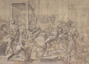 Amya vetoaa Faustukseen pyhän äidin huoltajuudesta, noin 1543. tekijältä Jean Cousin