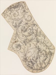 Suunnittelu oikealle Pauldronille paraatipanssarista, n. 1555. tekijältä Jean Cousin the Elder.