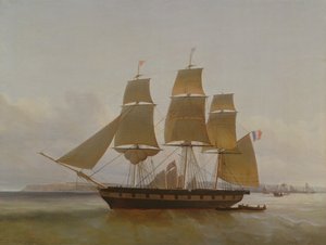 Kolmimastoinen vene Le Havren satamassa, 1846 tekijältä Jean Dominique Drouin