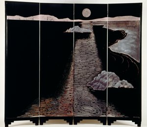 Light of Moon (Claire De Lune), näyttö neljällä paneelilla, 20. (lakattu hopea) tekijältä Jean Dunand