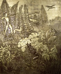 Metsästys; La Chasse, c. 1934 (kullattu ja lakattu puu) tekijältä Jean Dunand
