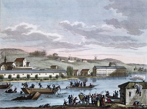 Nantesin hukkumiset "Ranskan vallankumouksen historialliset maalaukset" -sarjan jälkeen, kaiverrettu Reinier Vinkeles (1741-1816) ja Daniel Vrydag (1765-1822) 1700-luvun lopulla