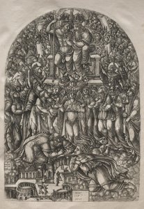 Apokalypsi: lukematon joukko, joka seisoo valtaistuimen edessä, 1546-1556. tekijältä Jean Duvet