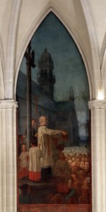 Michel le Nobletzin (1577-1652) saarna Bretagnen kirkon ulkopuolella - Fresco, Saint Corentinin katedraali (Saint-Corentin), Quimper