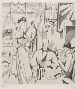 Illallinen Bistossa (Le diner chez le bistrot), 1923 (kaiverrus kudottupaperille)