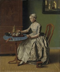 Hollantilainen tyttö aamiaisella, n. 1756 (öljy kankaalle) tekijältä Jean Étienne Liotard