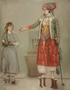 Nainen turkkilaisasussa palvelijansa kanssa hamamissa, 1700-luvun puolivälissä. tekijältä Jean Étienne Liotard