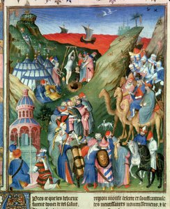 Fr 247 f.49 Tome 1 Heprealaiset erämaassa, kuva julkaisusta "Antiquites Judaiques", n. 1470 tekijältä Jean Fouquet