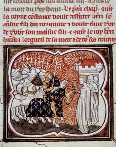Arlesin kuningatar Konstanz (986-1032) antautuu pojalleen Henrik I:lle Ranskan kuninkaalle (1008-1060) Jean Fouquet