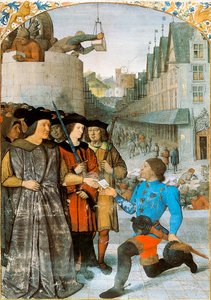 Rochechouartin varakreivi vastaanottaa kuninkaallisen sanansaattajan. Jean Fouquet