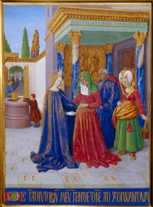 Vierailu. Neitsyt Marian ja Pyhän Elisabetin tapaaminen. Miniatyyri Jean Fouquet