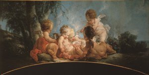 Viiden rakkauden leikkivän kyyhkysen kanssa, noin 1761 (oven yläosa). tekijältä Jean Francois Clermont