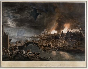 Granville liekeissä vendéalaisten piirittämänä, perustuu J. François Huen maalaukseen, n. 1800. tekijältä Jean Francois Hue