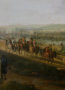 Napoleon Bonaparte (1769-1821) Vierailee Boulognen leirillä heinäkuussa 1804, yksityiskohta Napoleonista ja laivueesta, 1806 tekijältä Jean Francois Hue