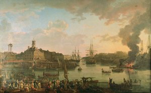 Näkymä Brestin satamaan katetuilta telakoilta vuosina 1795, 1795