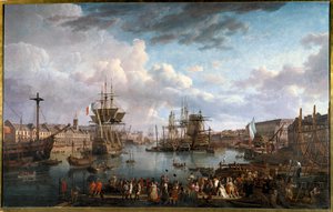 Näkymä Brestin satamasta 1700-luvulla Jean-Francois Huen (1751-1823) maalaus 1700-luvulla