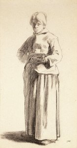 Pysyvä nainen pitelee kuppia, n. 1852-56 tekijältä Jean Francois Millet