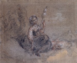 Nuori paimentar spinning (punavalkoinen liitu ja hiili paperille) tekijältä Jean Francois Millet