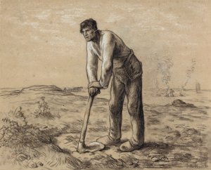 Mies ja kuokka, n. 1860-62 tekijältä Jean Francois Millet