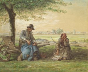 Talonpojat lepäävät, n. 1866 (kynä ja pastelli paperille)
