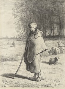 Paimentar, 1860-69 (liitu paperille) tekijältä Jean-Francois Millet