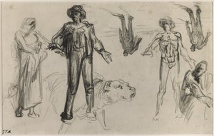 Tutkimuksia lepääville hakkuukoneille (conte värikynä paperilla) tekijältä Jean Francois Millet