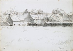 Näkymä maatilarakennuksista pellon poikki, 6. elokuuta 1871 tekijältä Jean Francois Millet