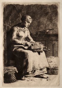 Frau beim Karden von Jean Francois Millet