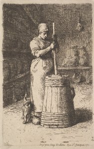 Nainen murskaa voita, 1855-56 tekijältä Jean Francois Millet