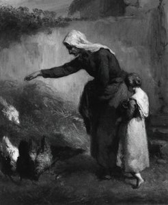 Nainen ruokkimassa kanoja, 184648. tekijältä Jean Francois Millet