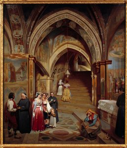 Näkymä San Subiacon benediktiiniläisluostarin kirkolle Jean Francois Montessuyn (1804-1876) maalaus tekijältä Jean-Francois Montessuy