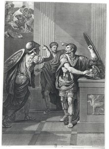 Arcan and Mithridate, kuvitus Jean Racinen (1639-99) Mithridatesta, Massardin kaivertama