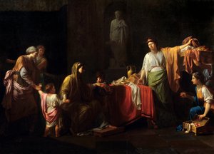 Yksityiskohta: Cornelie (189 - 110 eKr.) Gracquesin äiti - Tiberius Sempronius Gracchus ja hänen veljensä Caius Sempronius Gracchus, lempinimeltään Gracques, roomalaiset valtiomiehet - Jean Francois Peyronin (1744-1814) maalaus