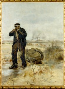 Chiffonnier allumant sa pipe - räsynpoimija sytyttää piippunsa (öljy puulle)