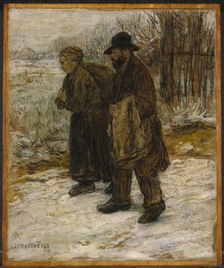 Parisian Rag Pickers, n. 1885 (öljy ja värikynä paperille asennettuna paneeliin) tekijältä Jean Francois Raffaelli