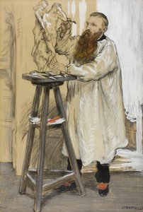Kuvanveistäjä Auguste Rodinin muotokuva studiossaan, n. 1889 tekijältä Jean Francois Raffaelli