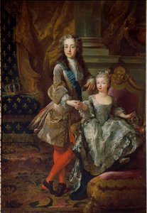 Muotokuva kuningas Ludvig XV:stä (1710-1774) ja hänen morsiamestaan Marie Anne Victoiresta (1718-1781), espanjalaisen Philip V:n tyttärestä Jean Francois De Troyn (1679-1752) maalaus Noin 1724 Firenze, Palazzo Pitti