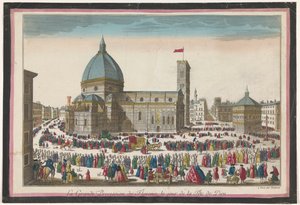 Näkymä Firenzen Duomolle ja kulkue Corpus Christille La grande kulkue de Florence, le jour de la fête de Dieu (otsikko esineessä)