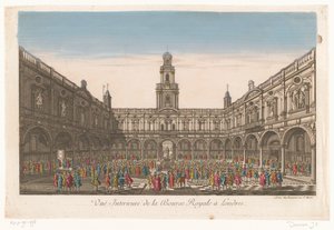 Näkymä Lontoon Royal Exchangen sisätiloihin Vuë Interieure de la Bourse Royale à Londres (otsikko esineessä) tekijältä Jean François Daumont