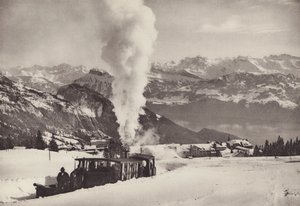 Rigi Kaltbad, Vitznau Rigi Bahnin talviurheilujuna (b/w kuva) tekijältä Jean Gaberell