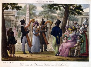 Italialaiset muusikot esiintyvät bulevardilla Pariisissa, Tableaux de Parisista, n. 1820