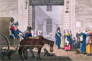 Le Bureau des Nourrices Pariisissa, noin 1820 (värikaiverrus).